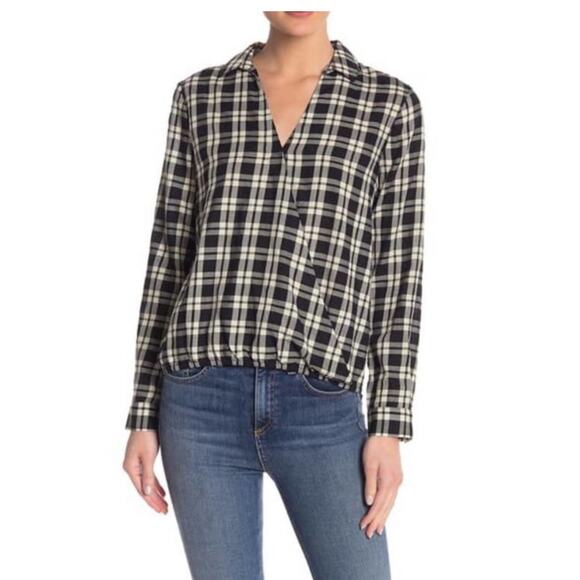 Madewell Arion Plaid Wrap-Front Shirt Black and White Check Size Small - Picture 1 of 8